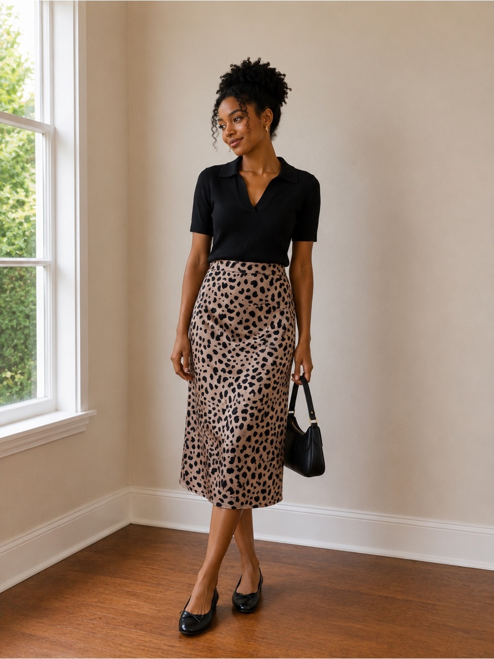 Leopard Print Midi Slip Skirt - Taupe/Black - Picture 4 of 4